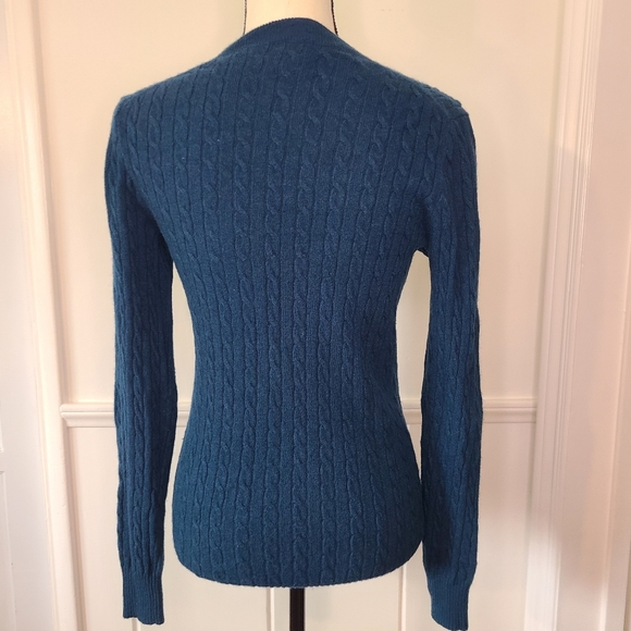 J.Crew Women's Sweater Teal Blue Cable Knit Size Small Wool Blend V-Neck - Picture 2 of 6